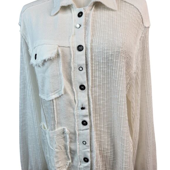 NEW POL Oversized Small Textured White Knit Button Down Sweater Relaxed Fit BOHO - Picture 7 of 16